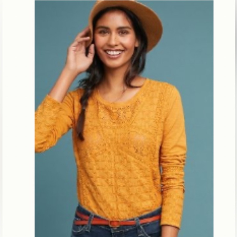 Anthropologie Eze Sur Mer gold embroidered long sleeve shirt size small